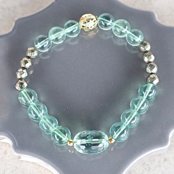 Green Fluorite and Pyrite Bracelet for Protection stress relief focus and wellbeing