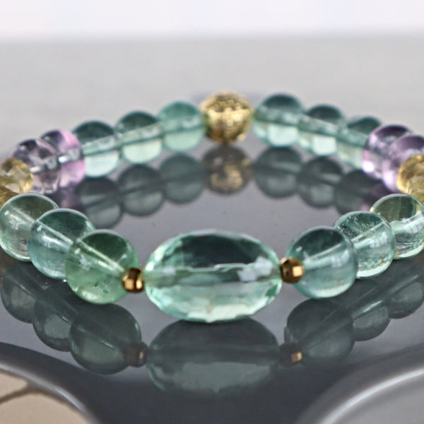 Crystal Love Relationship Protection Bracelet, AAAA+ Stunning Multicolor Fluorite Bracelet Green Purple and Yellow Fluorite