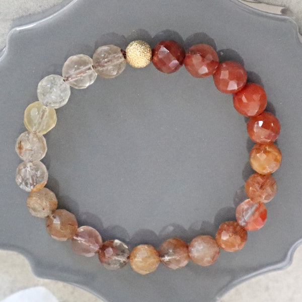 Ombre Red Copper Rutilated Quartz, Emotional Healing and Protection Bracelet, Hematoid Quartz Bracelet, Fire Quartz Bracelet