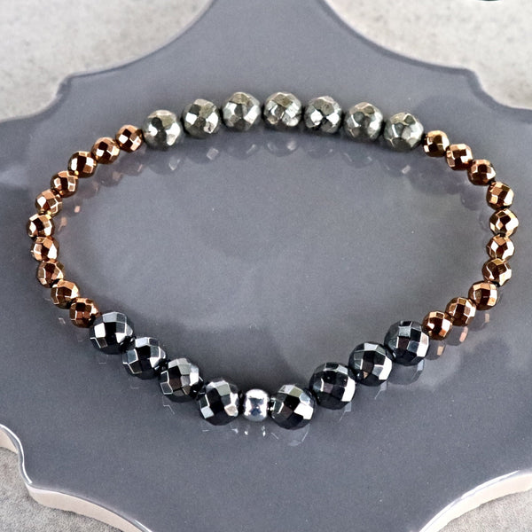 Pyrite Hematite Copper Hematite Bracelet, Protection from Negative Energies Bracelet