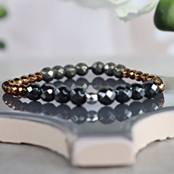 Pyrite Hematite Copper Hematite Bracelet, Protection from Negative Energies Bracelet