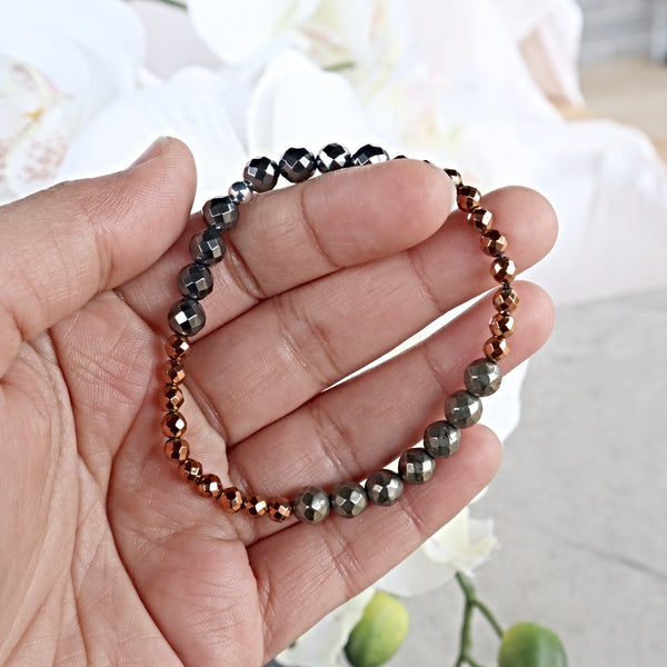 Pyrite Hematite Copper Hematite Bracelet, Protection from Negative Energies Bracelet