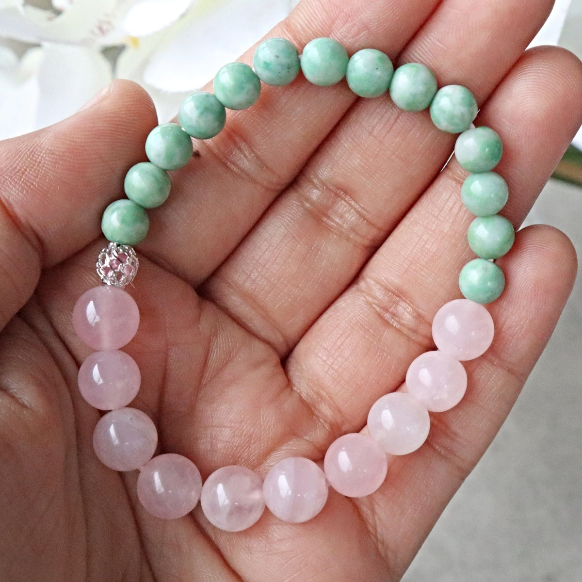 Rose Quartz and Jade Wealth Abundance Prosperity Money Bracelet, Jade Good Luck Bracelet Gift