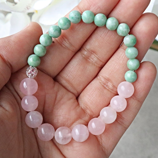 Rose Quartz and Jade Wealth Abundance Prosperity Money Bracelet, Jade Good Luck Bracelet Gift