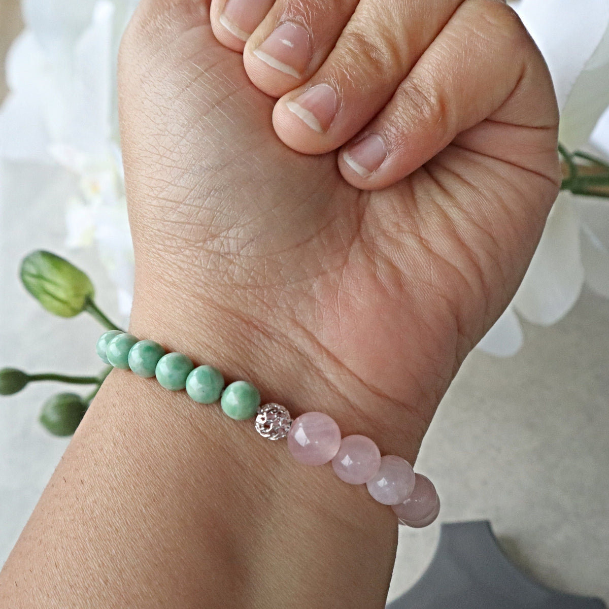 Rose Quartz and Jade Wealth Abundance Prosperity Money Bracelet, Jade Good Luck Bracelet Gift