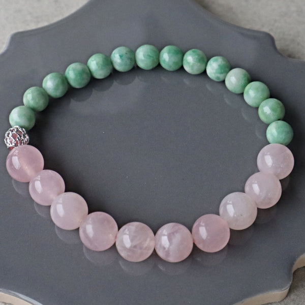Rose Quartz and Jade Wealth Abundance Prosperity Money Bracelet, Jade Good Luck Bracelet Gift