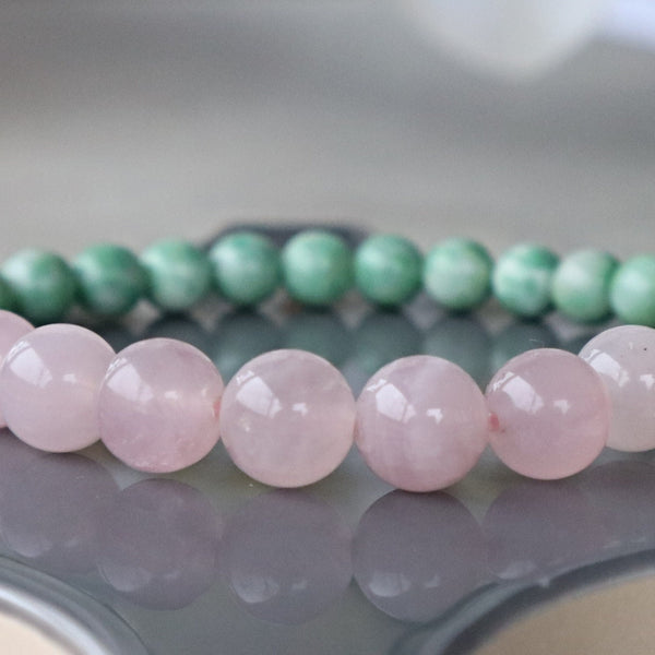 Rose Quartz and Jade Wealth Abundance Prosperity Money Bracelet, Jade Good Luck Bracelet Gift