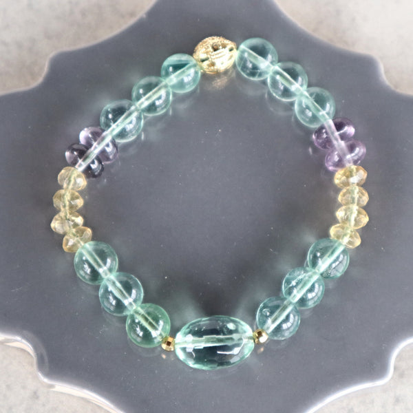 Crystal Love Relationship Protection Bracelet, AAAA+ Stunning Multicolor Fluorite Bracelet Green Purple and Yellow Fluorite