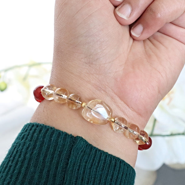 Carnelian and Citrine Manifest Bracelet for Prosperity Health Wealth, Self confidence, intuition