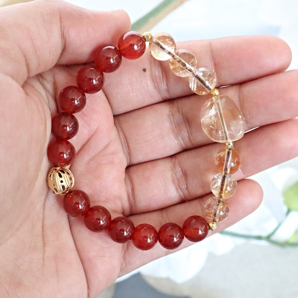 Carnelian and Citrine Manifest Bracelet for Prosperity Health Wealth, Self confidence, intuition