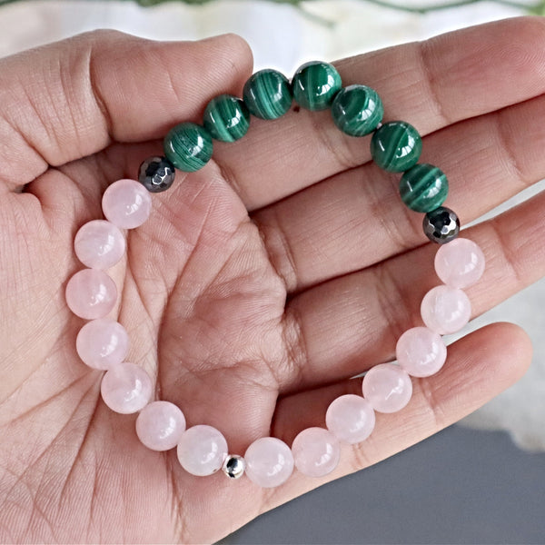 Negative Energy Protection Bracelet, Empath Gifts, Healing Bracelet, Self Care Bracelet, Radical Self Love, Rose Quartz Malachite Bracelet