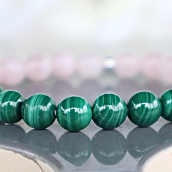 Negative Energy Protection Bracelet, Empath Gifts, Healing Bracelet, Self Care Bracelet, Radical Self Love, Rose Quartz Malachite Bracelet