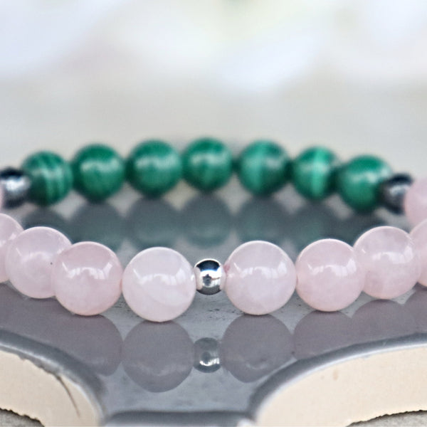 Negative Energy Protection Bracelet, Empath Gifts, Healing Bracelet, Self Care Bracelet, Radical Self Love, Rose Quartz Malachite Bracelet