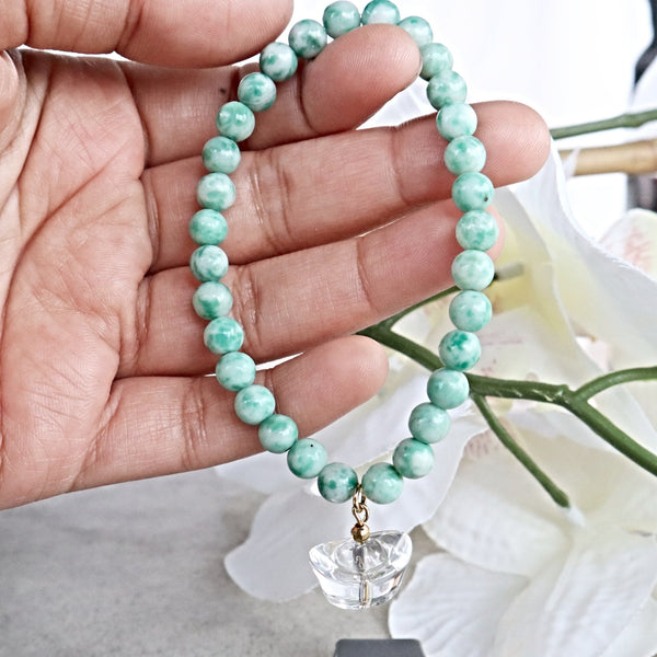 Yuan Bao 元宝 Money Crystal Bracelet Jade for attract Wealth Abundance Prosperity, AAAA+ Real Clear Quartz Jade attract money Bracelet Gift