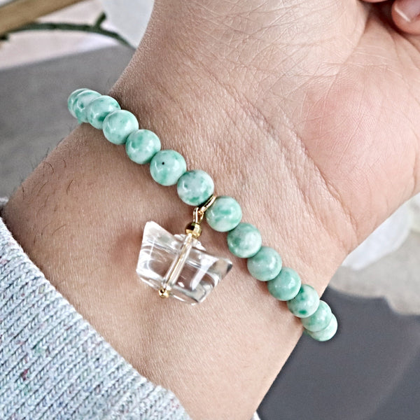 Yuan Bao 元宝 Money Crystal Bracelet Jade for attract Wealth Abundance Prosperity, AAAA+ Real Clear Quartz Jade attract money Bracelet Gift