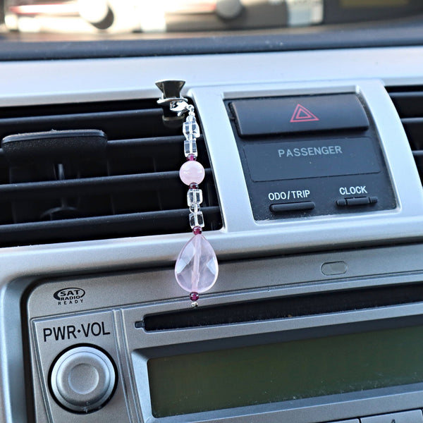 Rose Quartz Car Charm Phone Charm with Garnet and Clear Quartz