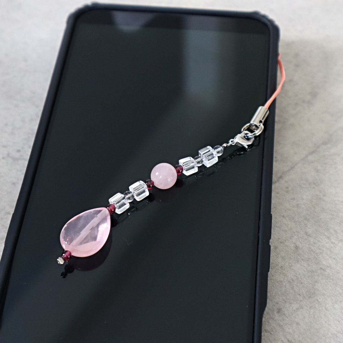 Rose Quartz Car Charm Phone Charm with Garnet and Clear Quartz