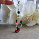 Red Jasper Magatama Phone and Car Charm with Green Malachite, Red Carnelian