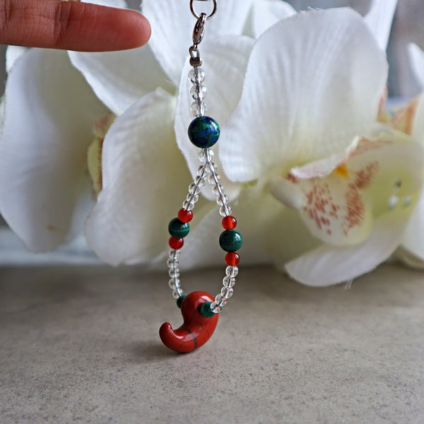 Red Jasper Magatama Phone and Car Charm with Green Malachite, Red Carnelian