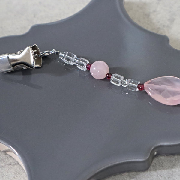 Rose Quartz Car Charm Phone Charm with Garnet and Clear Quartz