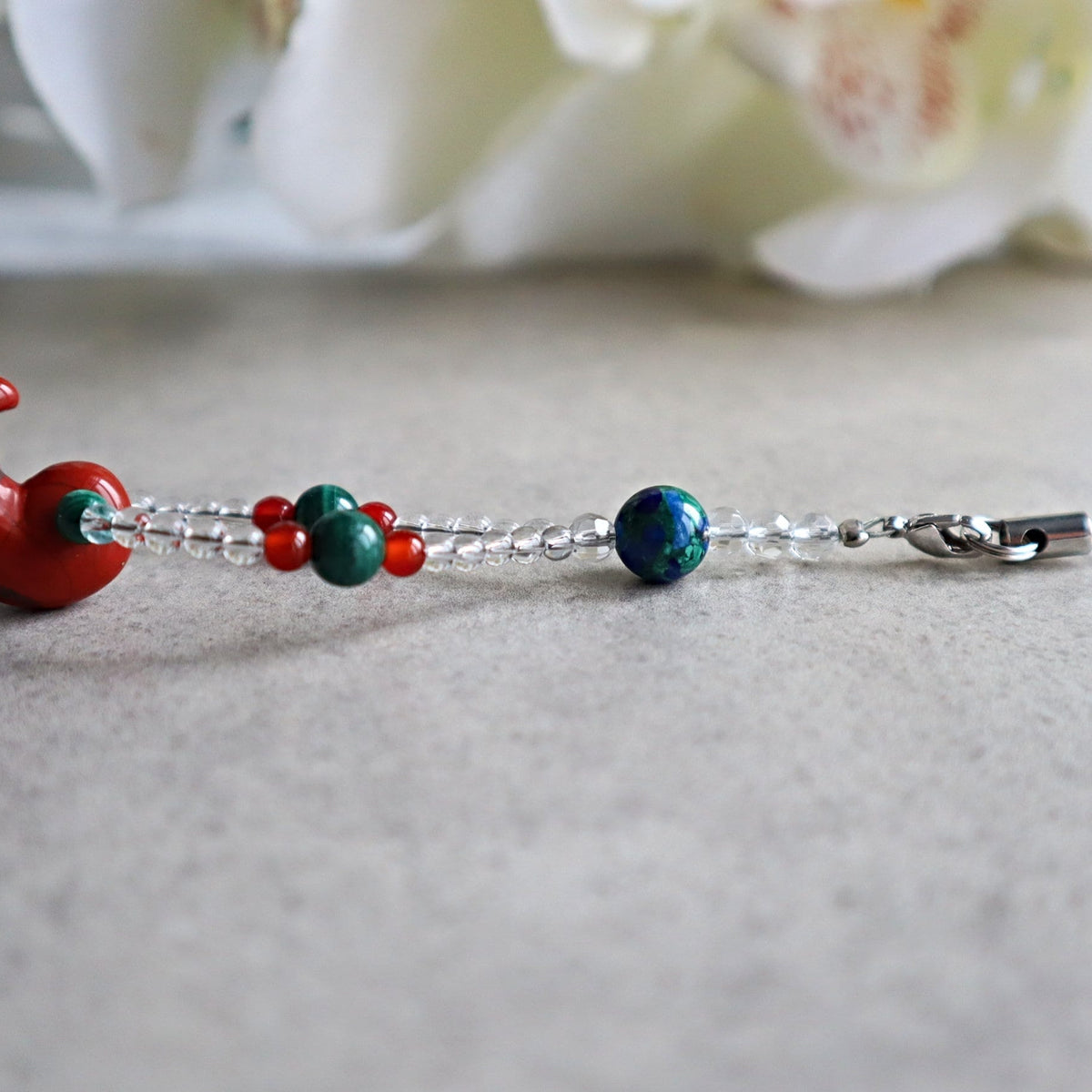 Red Jasper Magatama Phone and Car Charm with Green Malachite, Red Carnelian