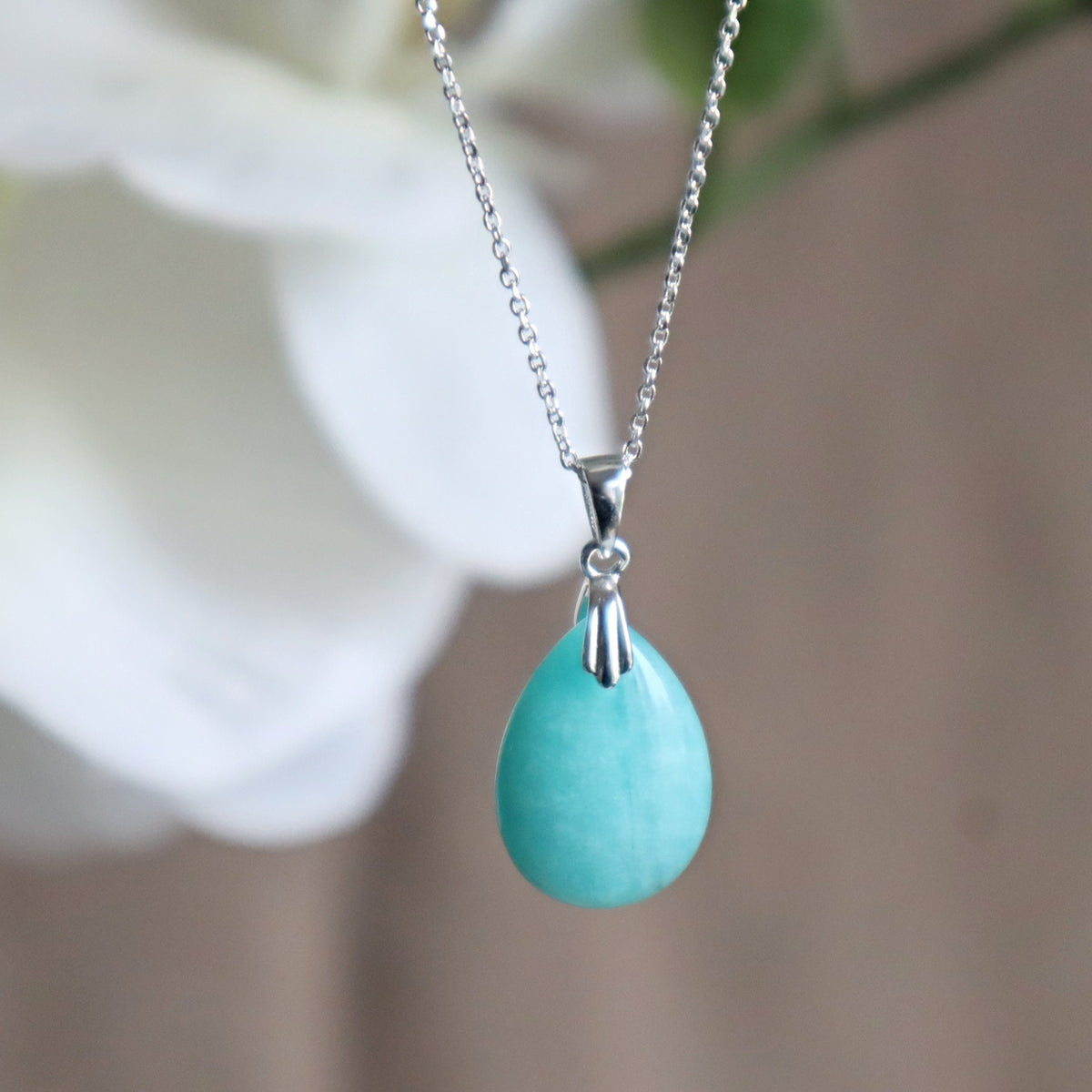 High Grade Peru Amazonite Pendant Necklace Sterling Silver Jewelry for Women
