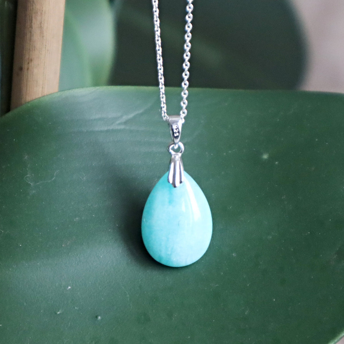 High Grade Peru Amazonite Pendant Necklace Sterling Silver Jewelry for Women