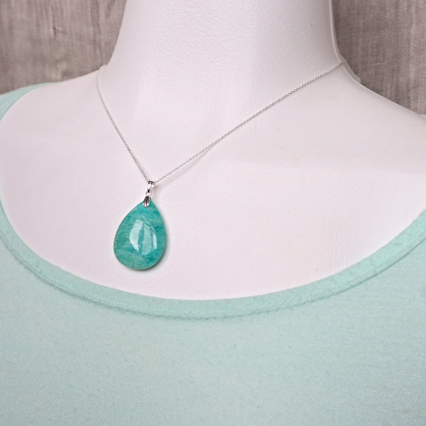 Russian Amazonite Pendant Necklace Sterling Silver for women