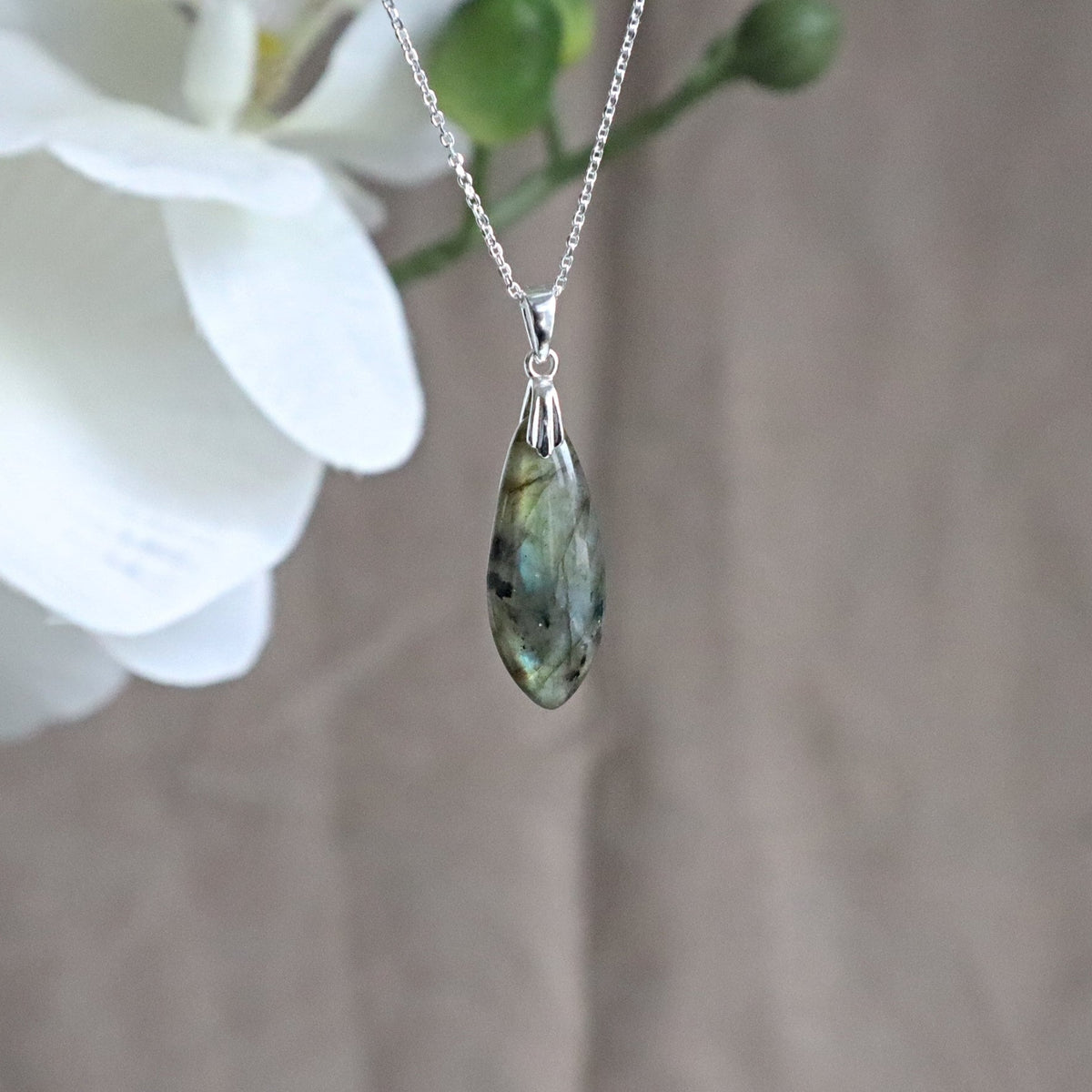 Labradorite Pendant Necklace Sterling Silver