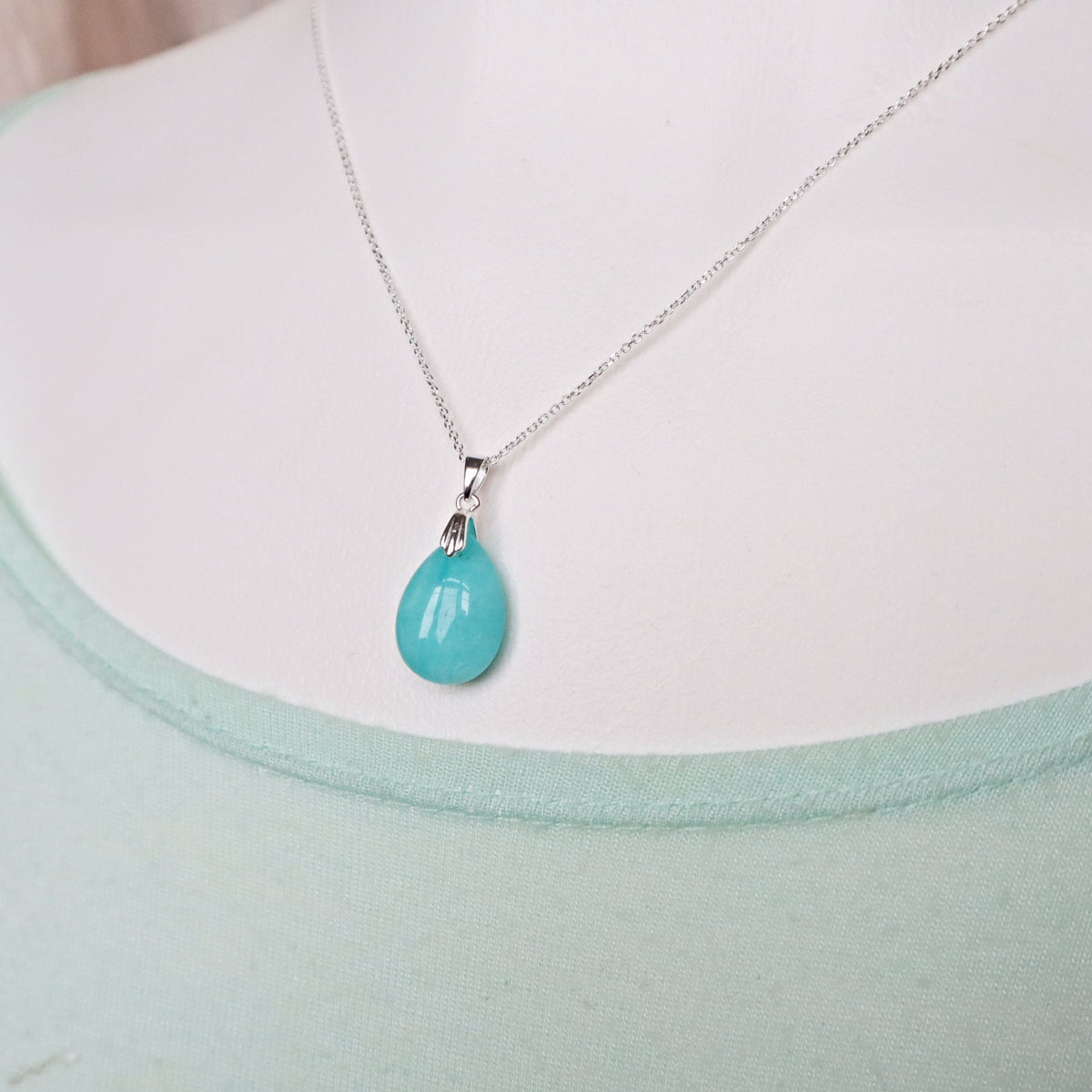 High Grade Peru Amazonite Pendant Necklace Sterling Silver Jewelry for Women