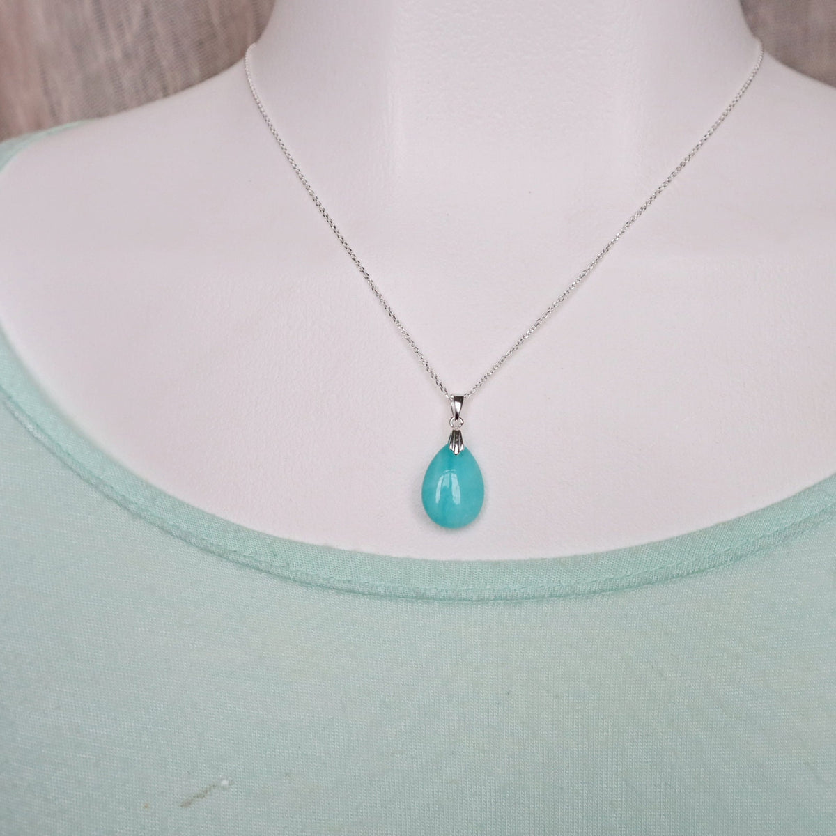 High Grade Peru Amazonite Pendant Necklace Sterling Silver Jewelry for Women