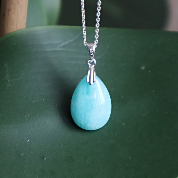 High Grade Peru Amazonite Pendant Necklace Sterling Silver Jewelry for Women