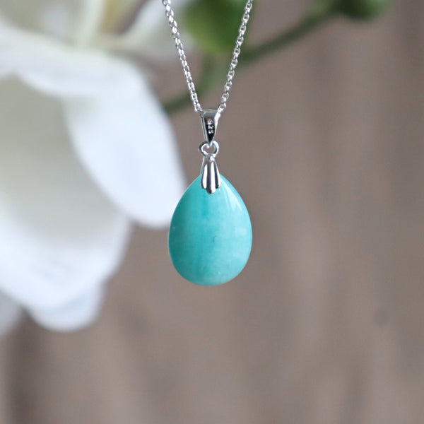 High Grade Peru Amazonite Pendant Necklace Sterling Silver Jewelry for Women