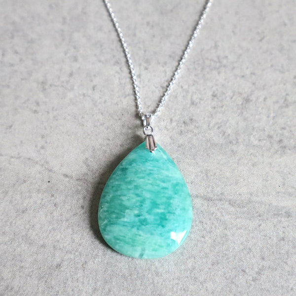 Russian Amazonite Pendant Necklace Sterling Silver for women